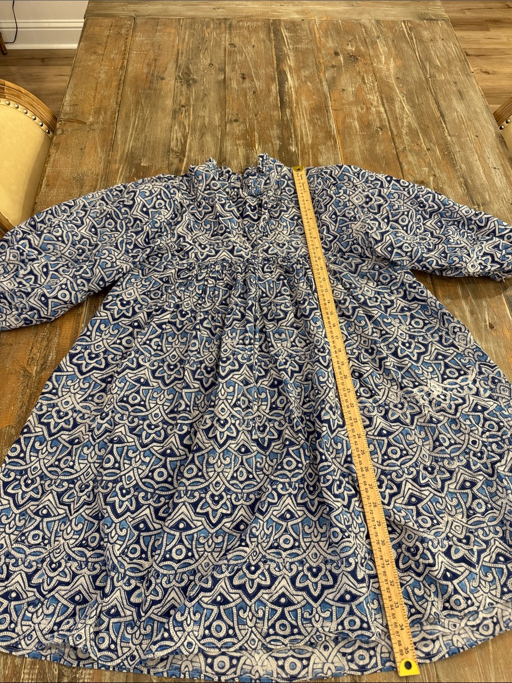 Ladies Navy  Blue Printed casual puff sleeve Casual Dress